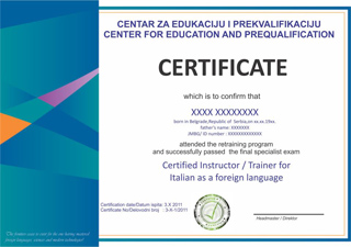 Diploma za instruktora za strane jezike, računare ili programe prekvalifikacije
